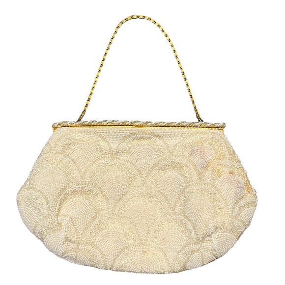 Vintage white beaded evening bag with chain - Picture 8 of 13